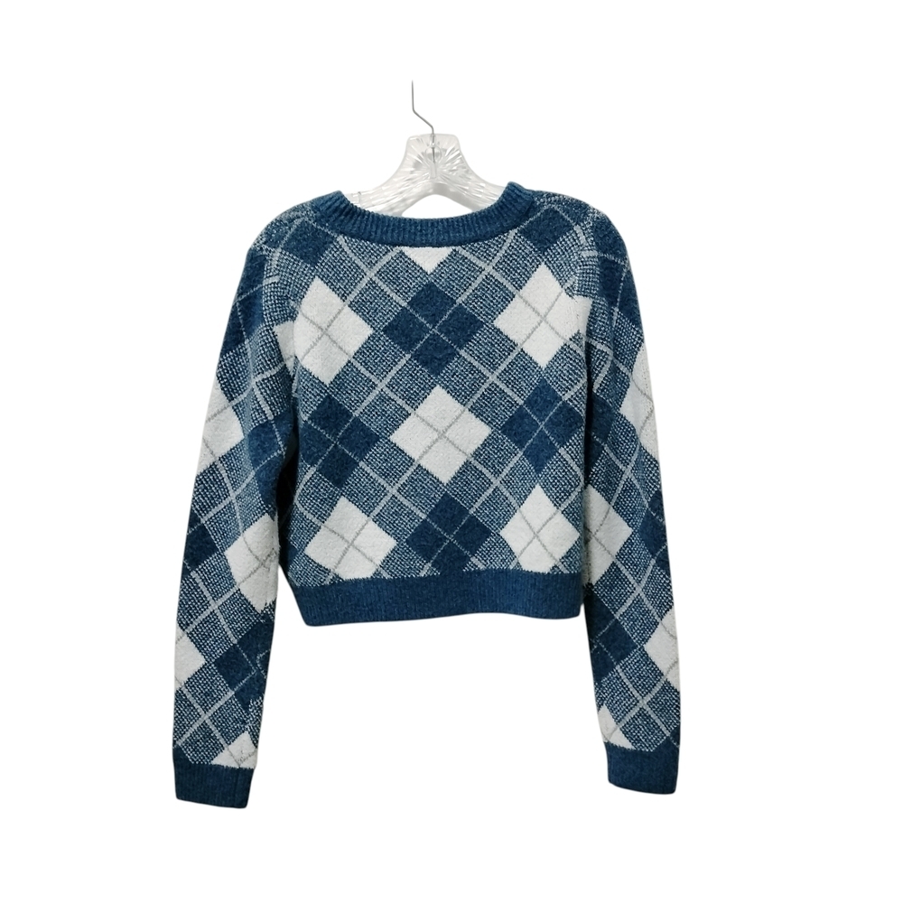 Navy and White Argyle Women's Cardigan - Picture 3 of 5